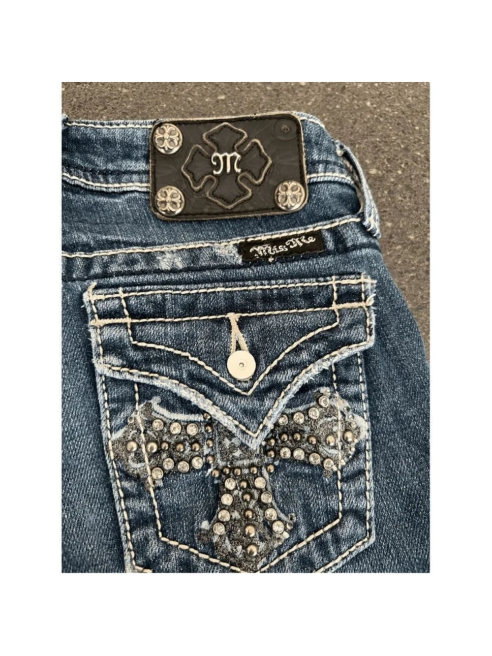 Miss Me rhinestone cross embroidered denim Bermuda shorts size 10